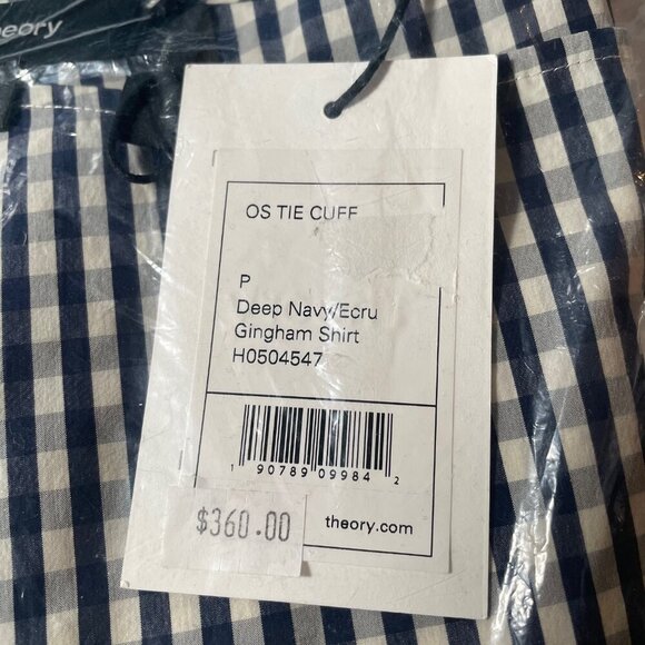 Theory One Shoulder Cotton-Silk Shirt Womens XS-P Blue Gingham Lightweight Top - Picture 5 of 5